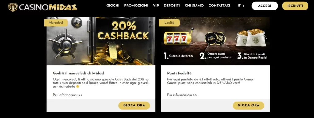 Cashback, tornei e iniziative VIP/fedeltà (se presenti)