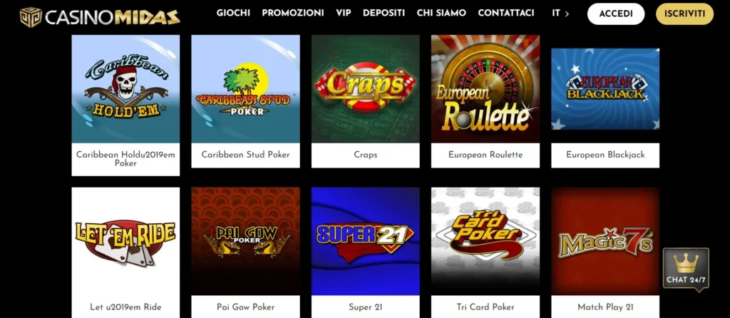 Giochi da tavolo: roulette, blackjack, baccarat e varianti